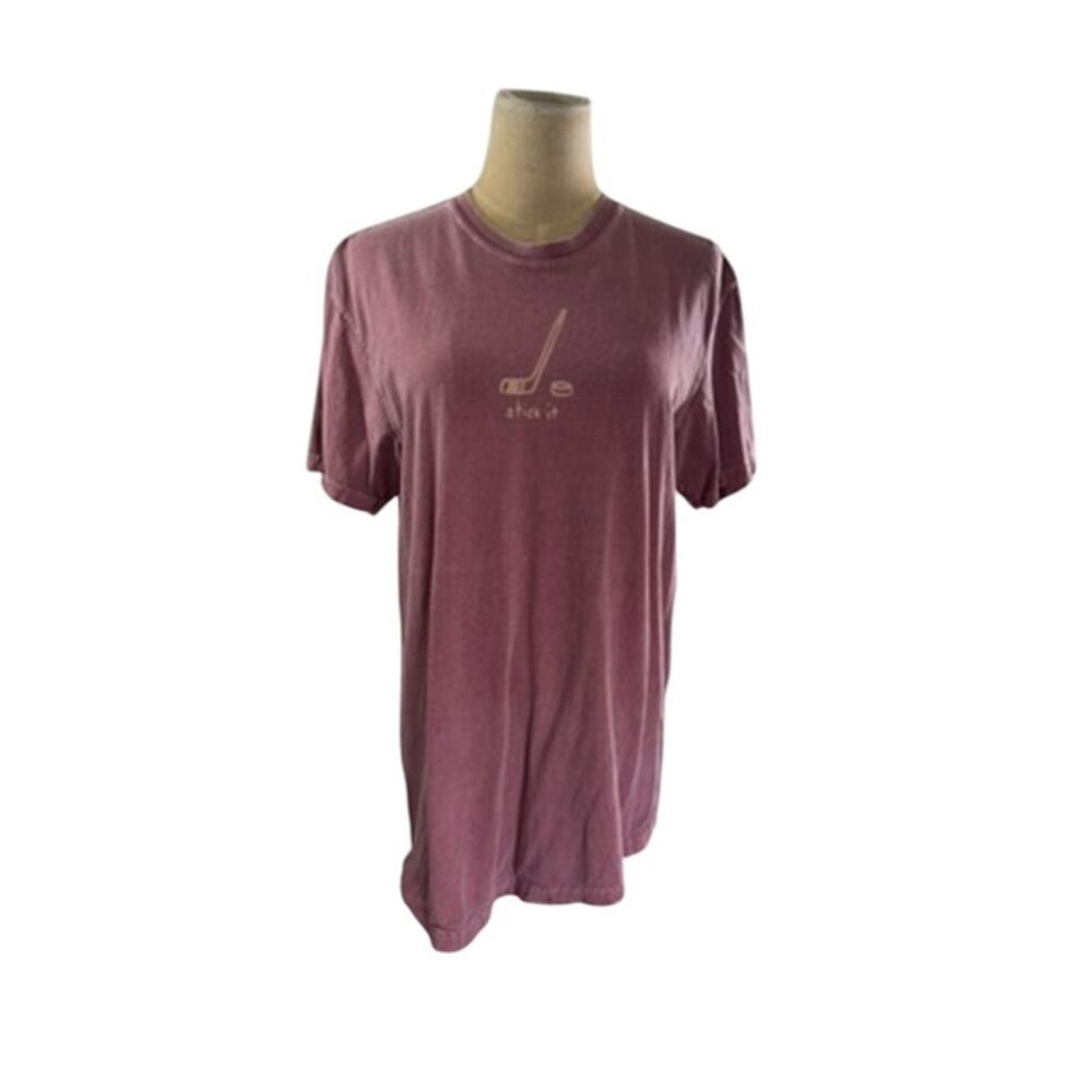 "ROTH‎ SHIRT CO." Stick It T-Shirt SZ  M Womens Rose Pink Hockey Puck Ice Rink